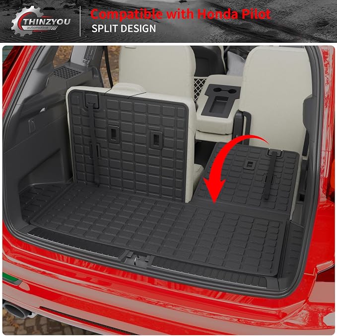 Trunk Mat Compatible with 2023-2026 Honda Pilot Cargo Mat Cargo Liner Trunk Liner Back Seat Cover Protector TPE All Weather 2025 Pilot Accessories (Trunk Mat with Backrest Mat)