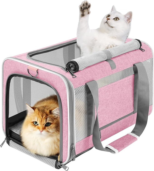 GAPZER Large Cat Carrier Soft, Collapsible Travel Pet Carry Bag, Small Dogs | Big Kitten Cat 20lbs Mainecoon, Top Open Travel Shih-Tzu Pet Kennel, Yorkie Small Dog 10 Pounds, 18x12x12, Durable Cloth Pink