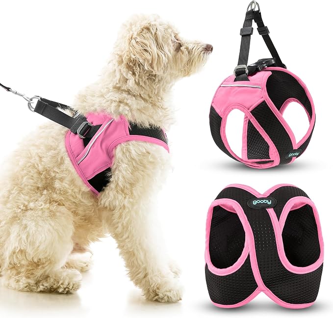 Gooby Escape Free Easy Fit X Step-in Dog Harness, Flamingo Pink, Large | Patented escape-free, tightens on back-out; Choke-free X-frame + V-neck; Quick-release buckle; Reflective trim