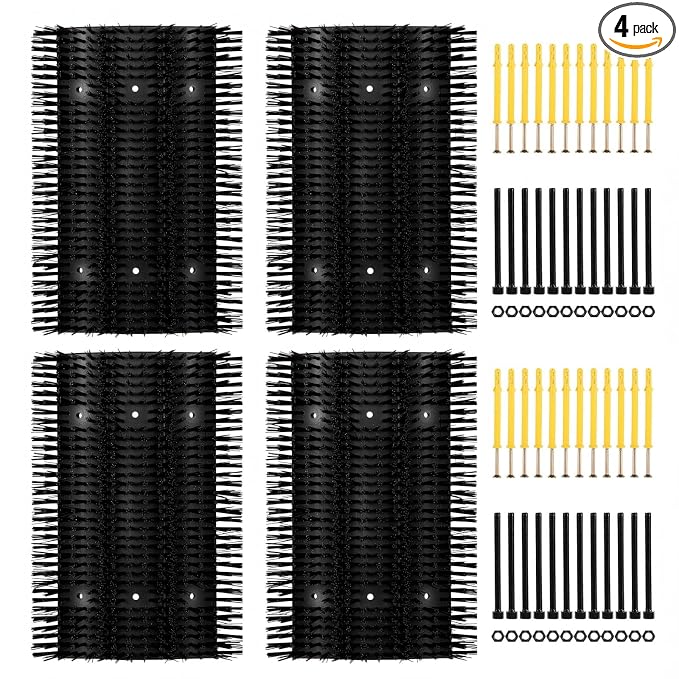Extra Large Size Livestock Scratching Brush, Upgraded Horse/Goat/Cow/Cattle Scratcher Brush for Grooming, Itch Relief Horse Scratcher Brushes Kit with Two Sets of Mounting Screws(4-Pack,Black)