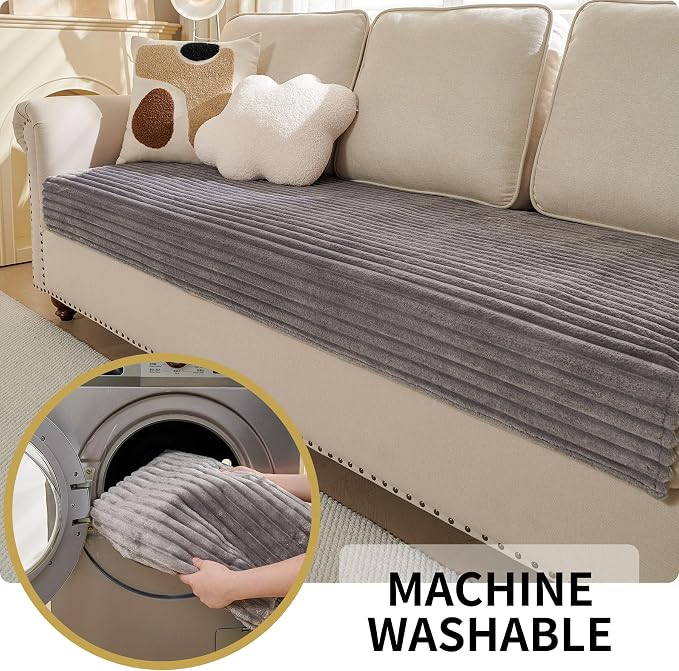 HAOMAIJIA Waterproof Couch Cover for Dogs Washable,Faux Fur Pet Couch Covers for Sofa,Soft Dog Bed Cover Non-Slip Couch Covers for 3 Cushion Couch Sofa Pet Friendly (Grey, 35" x 62")
