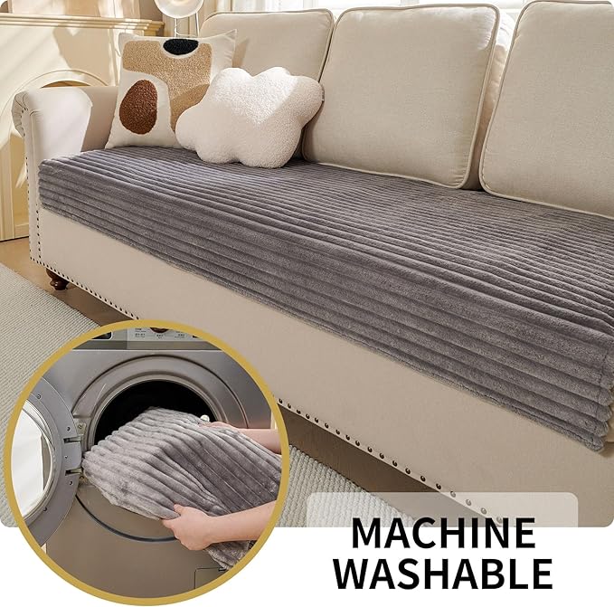 HAOMAIJIA Waterproof Couch Cover for Dogs Washable,Faux Fur Pet Couch Covers for Sofa,Soft Dog Bed Cover Non-Slip Couch Covers for 3 Cushion Couch Sofa Pet Friendly (Grey, 23" x 23" 2 Pack)