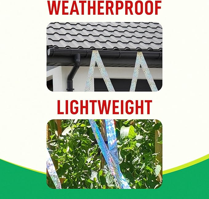 500 Ft Reflective Holographic Bird Tape – Visual and Sound Reflective Ribbon for Outdoor Use in Gardens, Orchards, Vineyards, Trees, and Boats