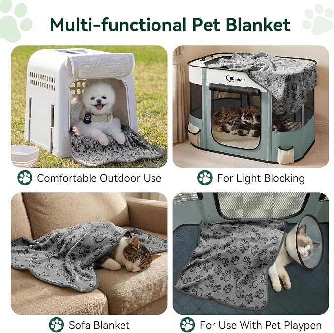 Siedihit Dog Playpen, Cat Pet Puppy Crate, Portable Playpens Indoor Outdoor (Grey with Blanket, Small)