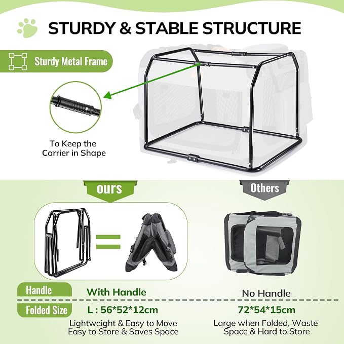 Morpilot 32-inch Portable Collapsible Dog Crate for Dogs up to 70lbs | Travel Dog Crate Soft-Sided for Medium Large Dogs, with Foldable Bowl, Shoulder Strap & Storage Pockets, Grey
