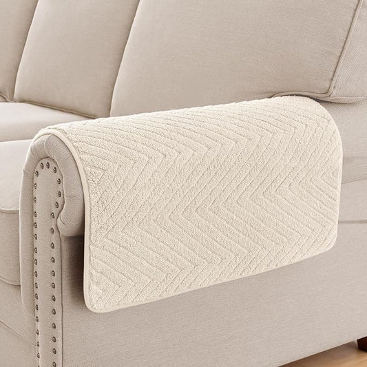 Turquoize Waterproof Couch Armrest Covers for Sofa Non-Slip Fuzzy Couch Arm Covers Set of 2 Washable Thick Soft Recliner Chair Arm Cover Protector Cover (Beige, 23" x 23" 2 Pack)