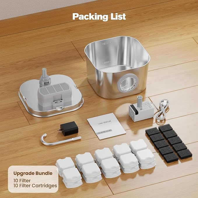 Stainless Steel Cat Water Fountain: 108oz/3.2L Pet Water Fountains Cat Watering Fountain Indoor Automatic Waterer Dispenser for Drinking Small Dogs Water Bowl Metal Kitty Faucet Watering Supplies