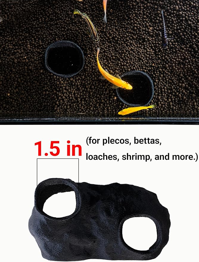 Dual-Entrance Rock-Texture Cave – Fish Tank Decor & Aquarium Cave with 2 Tunnels, Pleco Cave 6×3.4×2.3in