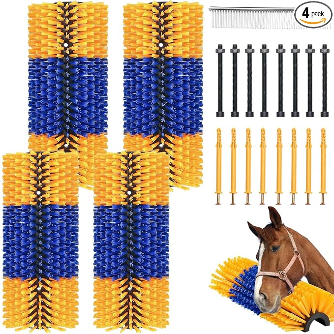 2/4PCS Livestock Massage Brush, Horse Cow Goat Pet GroomingTools | Durable livestock massage brush with 8 screws, ideal for horses, cows and goats grooming, cleaning