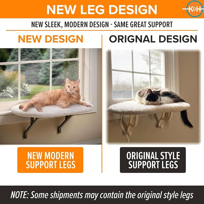 K&H Pet Products Kitty Sill Heated Cat Window Perch for Large Cats, Orthopedic Window Hammock Bed Holds 40LBS, Washable Cover, Kitty Windowsill Bed Seat for Indoors - Cream Fleece, Heated, 14 X 24in