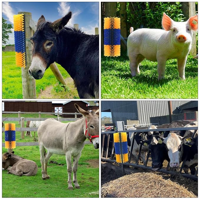 4PCS Livestock Scratching Brush Goat Scratching Tool Post Massage Grooming Brush with 8 Screws for Animals Back Scratcher Itch Brushes for Cattle, Sheep, Horses, Pigs,Cow(4, Yellow)