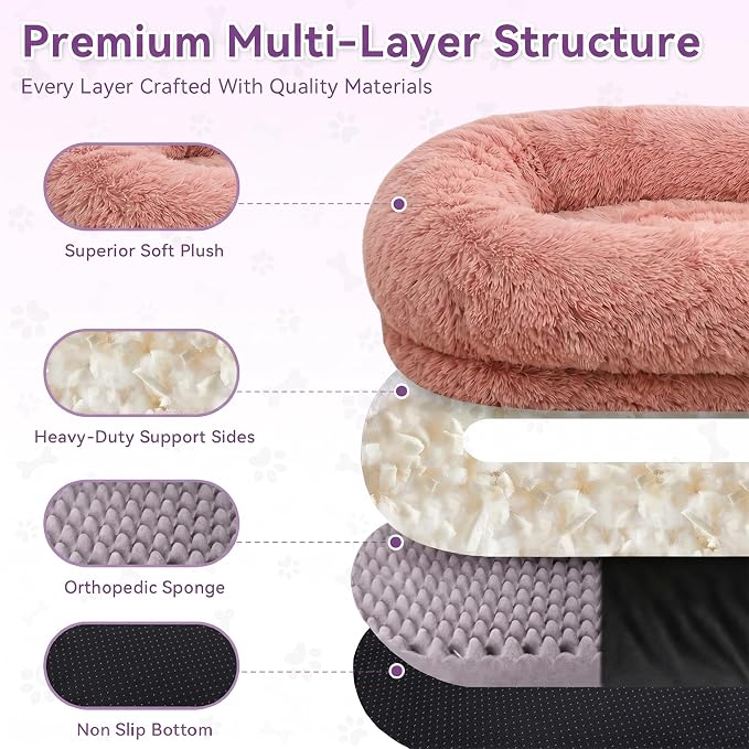 Human Dog Bed with Pillow & Blanket - 71 × 45 × 12 Inch | Oversized Pet Bed for Large Dogs, Leak-Resistant Washable Dog Couch Bed for People and Dogs Soft Long Pet Sofa Pink