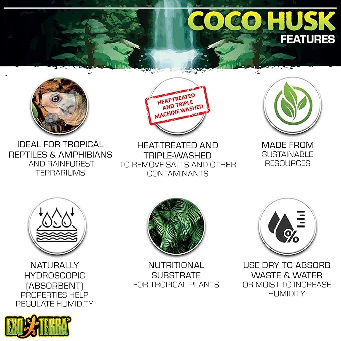 Exo Terra Coco Husk Brick, 8 QT (8.8 L) – Natural Coconut Fiber Terrarium Substrate for Reptiles, Amphibians & Tropical Enclosures