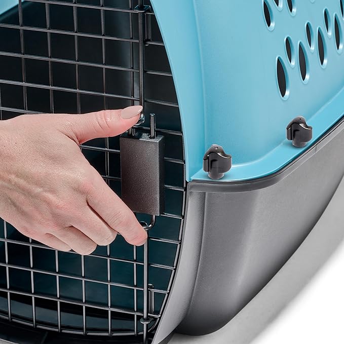 Petmate Fashion Vari Dog Kennel - Portable Crate for Pets 10-20 lbs - Airline-Friendly Pet Carrier - Durable Plastic Shell - For Home and Travel - Made in USA - 24 Inches - Light Blue | Airline friendly travel crate, durable plastic shell, secure carri...