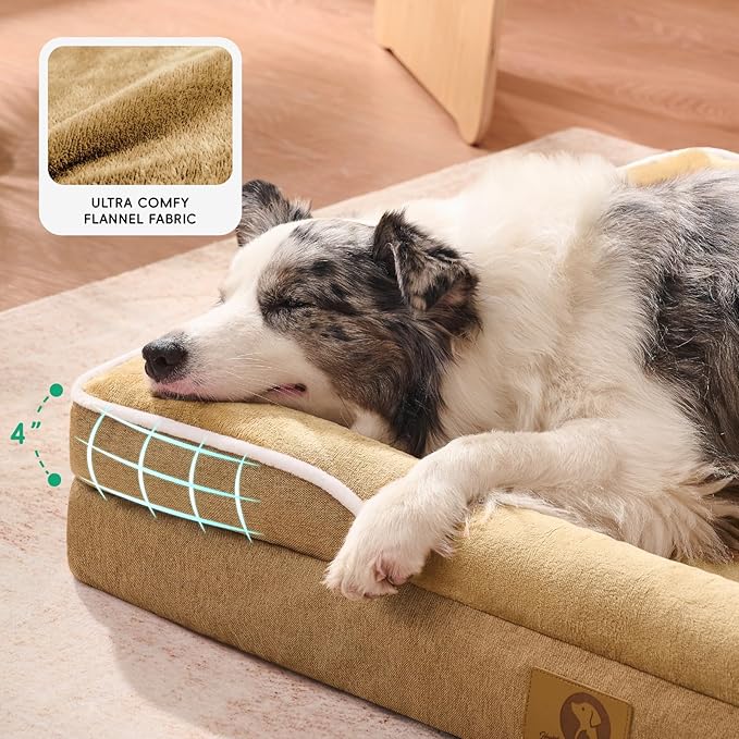Homemate Dog Bed Large Sized Dog: 42"x30" Orthopedic Pet Bed with Toy | Large Dogs Bed with Non-Slip Botton & Removable Washable Cover Cat Bed Sofa XL Outdoor Crate Pad Couch Brown