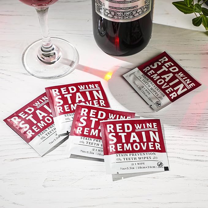 Loopeer 50 Pack Red Wine Stain Remover Wipes for Teeth and Lips Wine Prevention Teeth Wipes