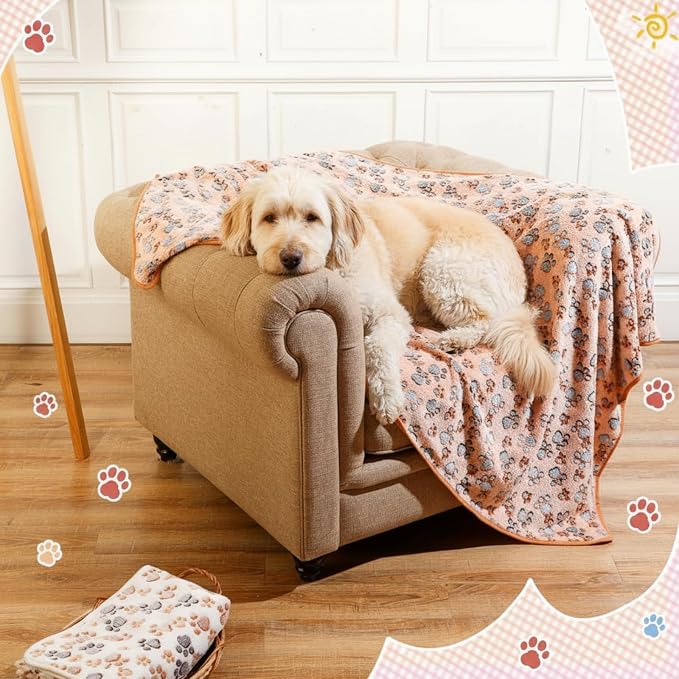 Tatuo 4 Pack Fleece Dog Blankets for Puppy Cats Multi-Size Sleep Mat for Pet Guinea Pig Soft Washable Warm Crate Bed Puppy Teething Toys Print Pattern Blanket Indoor(Mixed Color,72 x 72 Inch,Paw)
