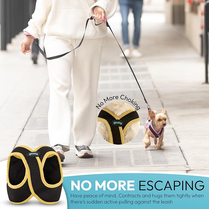 Gooby Escape Free Easy Fit X Step-in Dog Harness, Miami Yellow, X-Large | Patented escape-free, tightens on back-out; Choke-free X-frame + V-neck; Quick-release buckle; Reflective trim