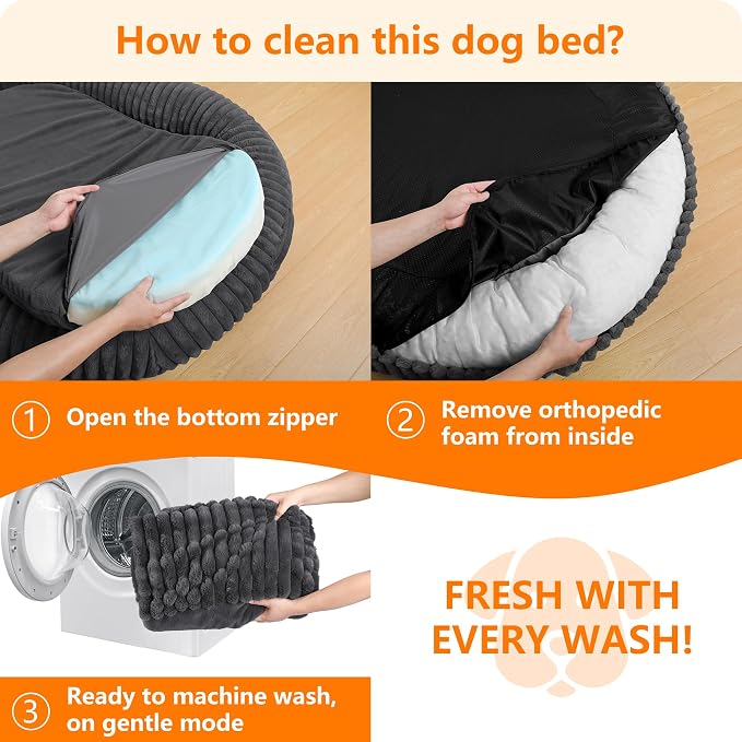 Human Dog Bed for Adult, Orthopedic Gel Memory Foam, 71"x47"x9" | Human Dog Bed Fits Adult & Pets, Reversible Egg-Crate Foam Cushion, Washable Pet Bed with Blanket, Dark Grey