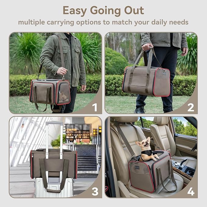 Petsfit Expandable Cat Carrier Dog Carriers,Airline Approved Soft-Sided Portable Pet Travel Washable Carrier for Kittens,Puppies,Removable Soft Plush mat and Pockets,Locking Safety Zippers | 17 x 11 x 11 in; sized for Delta Air Lines, with locking zipp...