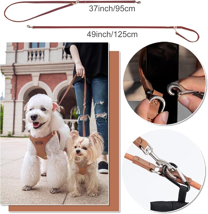 Puppytie XXS Puppy Harness with Multifunction Dog Leash,Soft Adjustable No Choke Escape Proof Pet Harness Vest,Brown Caramel,XXS