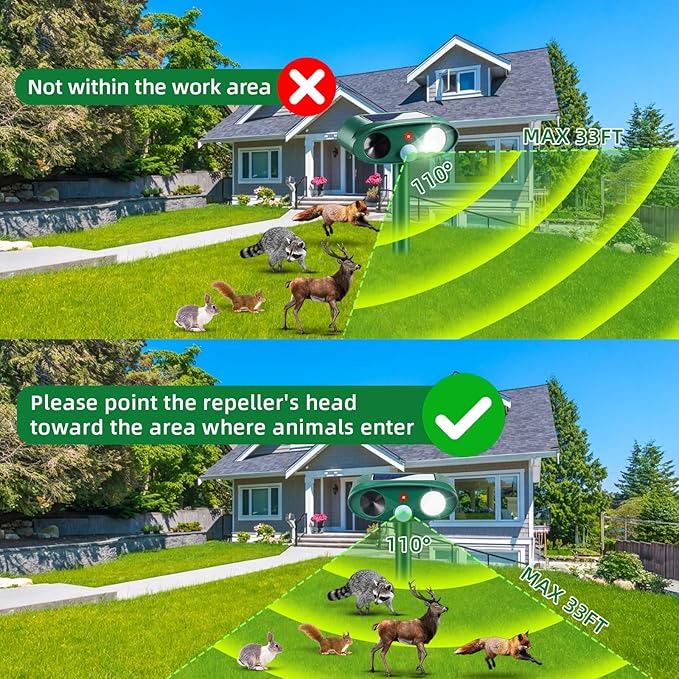2026 Sonic Fortress Pro Deer Repellent,Solar Ultrasonic Animal Repellent Outdoor,Squirrel Racoon Fortress Pro Deer Deterrent Waterproof Motion Sensor Animal Repeller for Cat Dog Rabbit Skunk Fox Yard