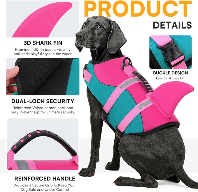 Dog Life Jacket,Dog Life Vest for Swimming,Dog Shark Life Jacket with Rescue Handle,Adjustable Reflective Dog Life Preserver for Small Dog,Green S