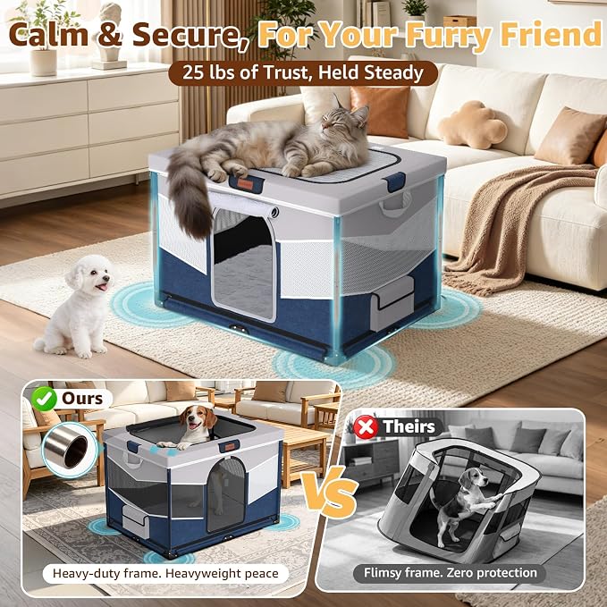 LOOBANI Foldable Dog Playpen with Washable Pee Pad, 32"x24"x22", Blue | Portable Pet Playpen for Small Dogs Cats Indoor Use, Sturdy Dog Crate with Premium Frame and 690D Oxford Waterproof Cover