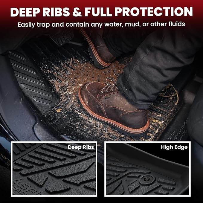 LASFIT Front Floor Mats for Jeep Wrangler JK 2007-2013 2 Doors & 4 Doors All Weather TPE Custom Fit Car Mats Floor Liners 1st Row, Black