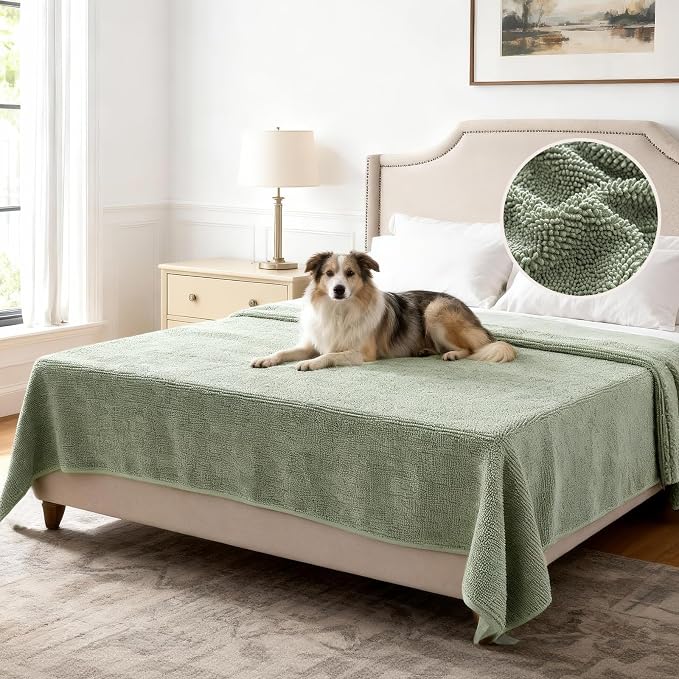 H.VERSAILTEX Non Slip Pet Couch Cover Chenille Dog Bed Protector Thick Soft Sofa Slipcover Pet Friendly Washable Couch Cushion Covers for Pets (52" x 82", Sea Foam)