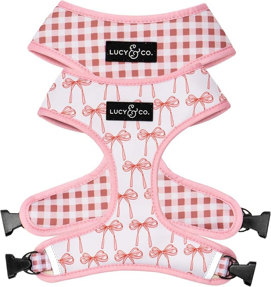 Lucy & Co. Reversible Dog Harness - Water-Repellent Neoprene, Dual-Print Design, Easy Swap Style, Adjustable Comfort Fit - Take a Bow Reversible Harness - X-Large
