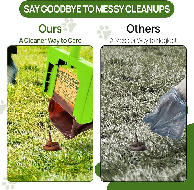 Dispoz-A-Scoop® Revolutionary 4-in-1 Dog Poop Scooper, 24" Handle & 8 Refill Bags - Fast, Easy, Clean with Disposable Bag Attachment, Just Scoop & "Pop" into trash. U.S.A, Always Stays Clean.