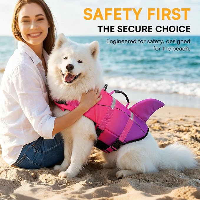 Dog Life Jacket High Flotation, Reflective Dog Life Vest for Swimming, Adjustable Dogs Life Preserver Rescue Handle Spring Summer Pool for Small, Medium, Large Dogs (Pink Purple,XS)