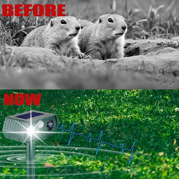 Cat Repellent Outdoor,Solar Animal Repellent Outdoor, Deer, Squirrel, Mouse Ultrasonic Repellent Etc,Devices Motion Detection Waterproof with LED Flash Lights for Yard Farm Garden (4)