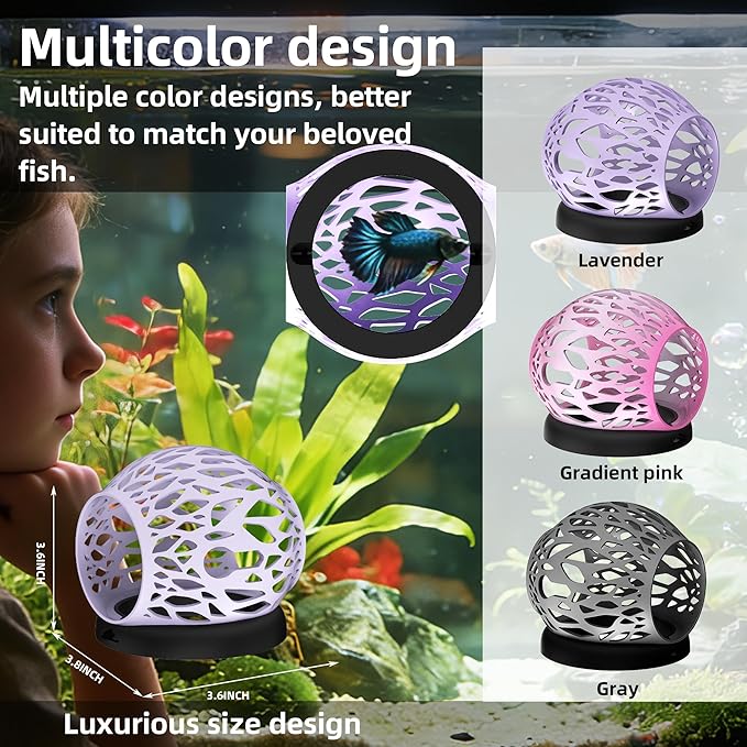 Floating Betta Hideout Cave & Shrimp Cave | Aquarium Floating Betta Skin | Shrimp Feeder | Multi-Function Resting Hideout Hammock & Small Fish Feeding Ring | Aquarium Decor Accessory(Grey)