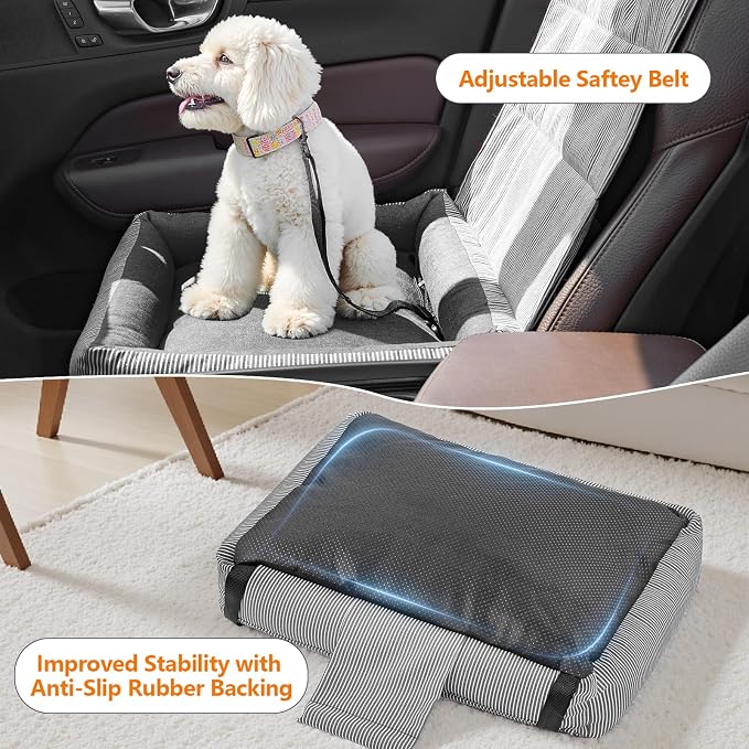 Dog Car Seats for Small Dogs, Detachable Soft Cotton Cushion, Comfort Pet Travel Dog Bed, Puppy Car Seat with Adjustable Secure Straps, Under 25lbs, Black
