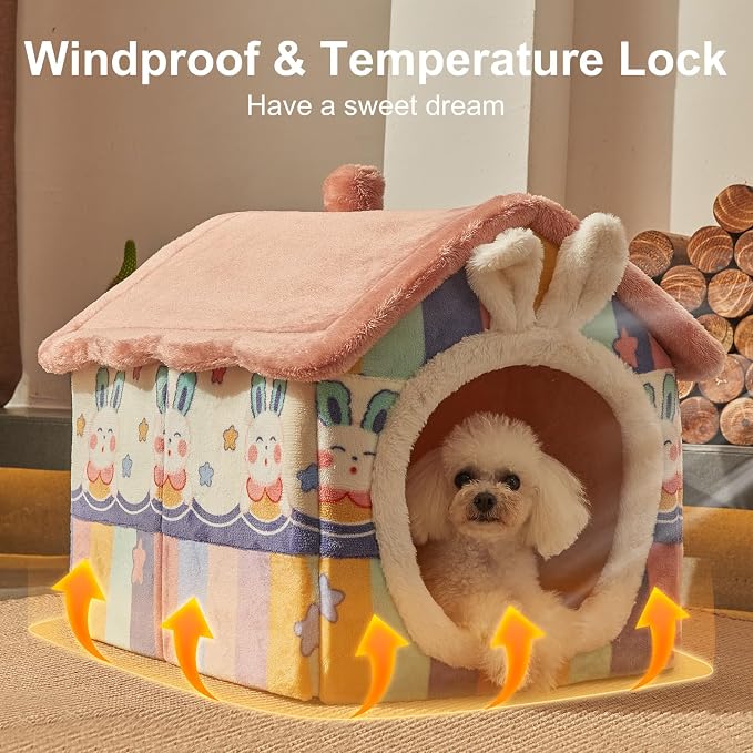 Cute Cat Beds for Indoor Cats, Foldable Cat House with Non-Slip Bottom | S Size Kitten Bed for 0-6 Lb Dogs and 0-8 Lb Cats, Rainbow,Cat Nest Puppy Cave,Soft Cozy Dog Cave Bed