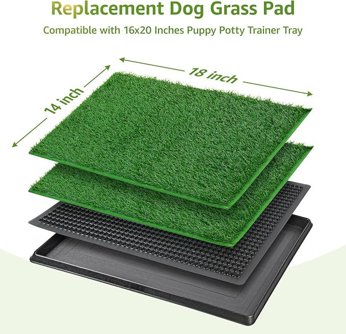 LOOBANI Dog Grass Pee Pads, 14.1x18.1in Artificial Grass Pad for Potty Tray | 2 Pack, Hemmed Edge, Fake Grass for Dogs to Pee On, Washable, Replacement Turf, Outdoor Indoor Pee Grass Patch, Easy to Clean