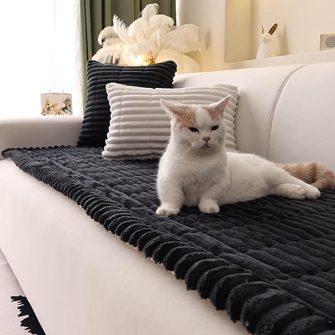 Couch Cover for Sofa, Sectional Couch Cover for Dogs, Sofa Cover Washable, Cushion Cover Blanket Pad Bed Mat for Pets, Fleece Furniture Protector, Black, 23.6x82.7in