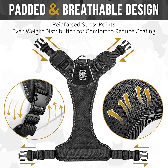 OneTigris No-Pull Easy Control Dog Harness Reflective Vest for Large Dogs | Military-grade 1000D Nylon Tactical Vest, Adjustable Dog Harness with Hook & Loop Panels for Walking, Hiking, Training