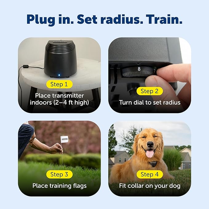 PetSafe Stay & Play Compact Wireless Fence, LCD Screen to Adjust the Circular Boundary, Secure up to 3/4 Acre Area, for Dogs 5lbs and up, Portable System with 50 Extra Flags