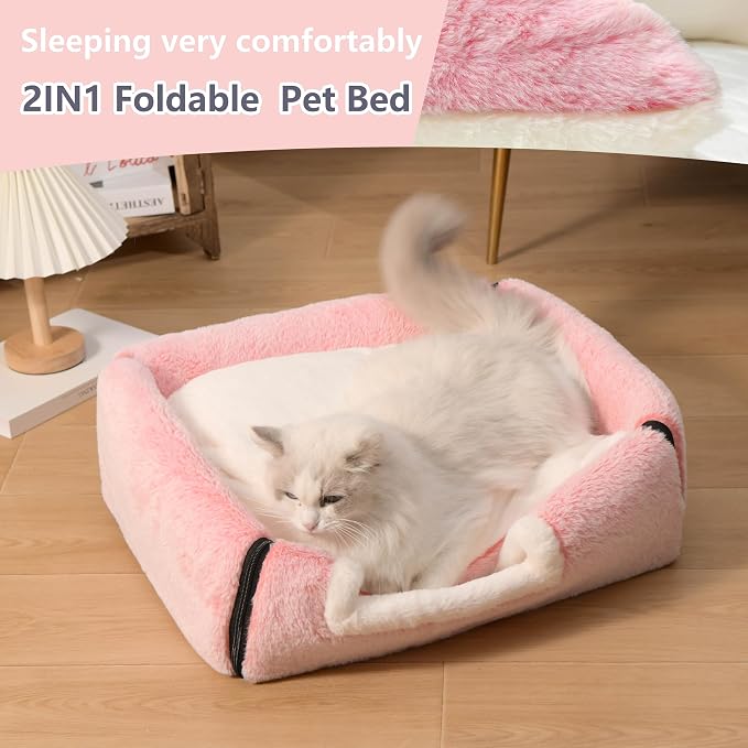 cat Bed cave-cat beds for Indoor Cats,Soft and Comfortable Cute cat Bed，cat House,with Removable Washable Cushioned Pillow,Enclosed pet Bed,Kitty pet hut、Hideaway,Small Large Dog Tent (Pink)