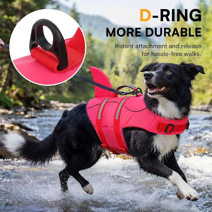 Dog Life Jacket High Flotation, Reflective Dog Life Vest for Swimming, Adjustable Dogs Life Preserver Rescue Handle Spring Summer Pool for Small, Medium, Large Dogs (Rosepink,L)