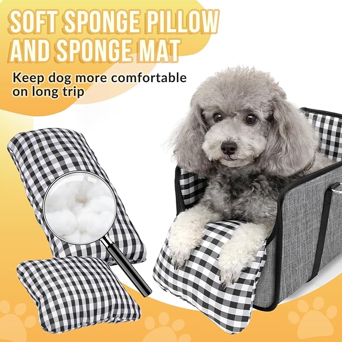 SlowTon Console Dog Car Seat, Dog Booster Seat for Small Dogs Under 11lbs | Portable, Sadety Features for Anti-Collapse , Hard Bootm for Excellent Support, with Washable Cushion Built in Safety Belt