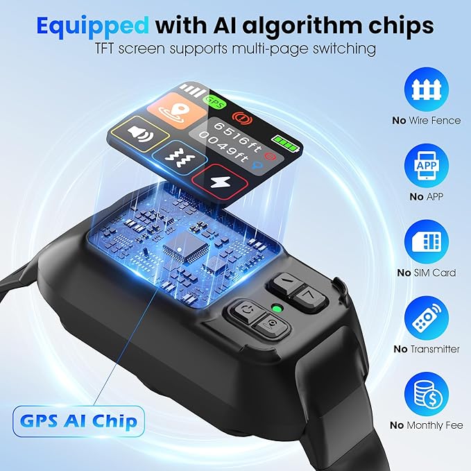 RPZ Portable GPS Dog Fence, Wireless Dog Containment System, No Subscription, Adjustable Range, Rechargeable & Waterproof Collar for Yard, Camping & Travel