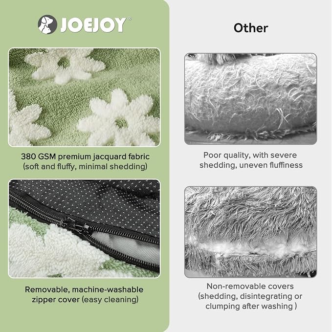 JOEJOY Jacquard Donut Round Small Dog Beds,Green 23x23x8in, Removable Washable Cover, Cute Pattern, Ultra Soft Fluffy Calming Pet Bed with Thick Supportive Bolster