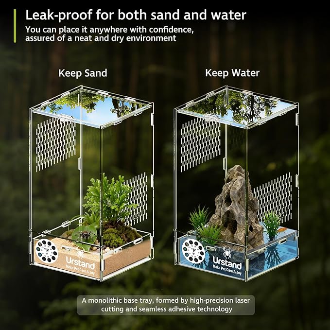Jumping Spider Enclosure, Front-Opening Acrylic Spider Terrarium with Magnetic Door,Laser-Cut Biomimetic Ventilation System, Escape-Proof for Feeder Insects (6.5"x6.5"x12")