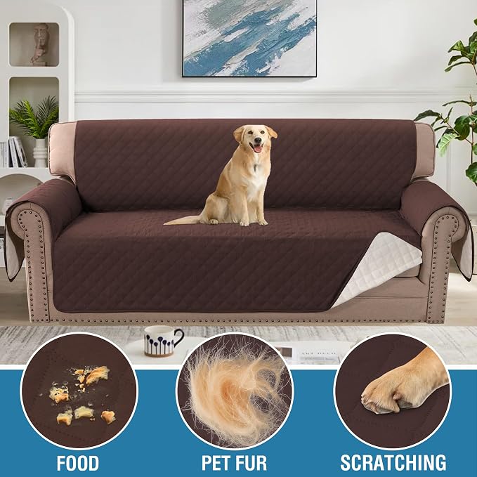 H.VERSAILTEX Sofa Slipcover Sofa Cover 100% Waterproof Couch Cover with Elastic Straps Furniture Protector for Pets Kids Children Dog Cat(Oversized Sofa, Chocolate)