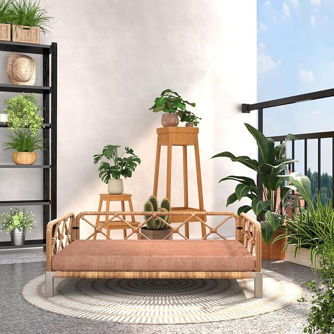 Outdoor Dog Bed, Elevated Dog Couch with Removable Cushion, Waterproof Rattan Wicker Orthopedic Indoor Raised Pet Sofa for Dogs, Cats, Pets (Brown)