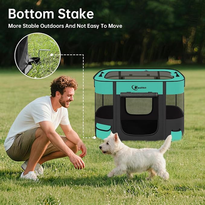 Siedihit Dog Playpen, Cat Pet Puppy Crate, Portable Playpens Indoor Outdoor | Portable Tent Travel Camping Use,Foldable Dog Kennel Tent Crate for Rabbit Small Animals with Carrying Case(Green,Small )